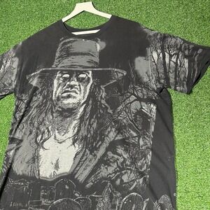 Top Rope Y2K Undertaker AOP WWE T-Shirt Black‎ Mens Large Graveyard Tee